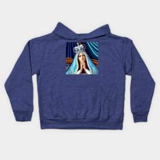 3D Look Artificial Intelligence Art of our Sorrowful Mother Mary our Heavenly Queen in Prayer Kids Hoodie